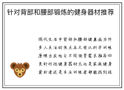 针对背部和腰部锻炼的健身器材推荐